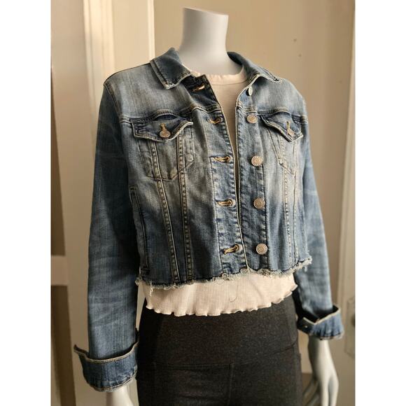 GARAGE Classic Fit Distressed Crop Denim Jacket sz M - Picture 1 of 11